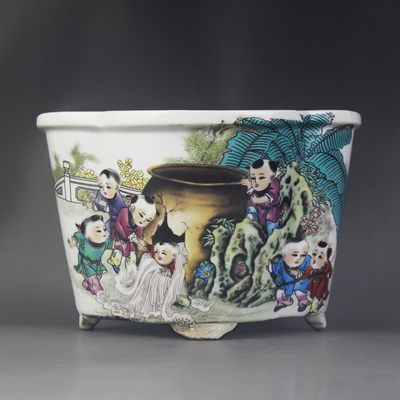 清乾隆治粉彩童子砸缸多肉花盆瓷器旧货古玩收藏古家居中式摆件 - 清乾隆治粉彩童子砸缸多肉花盆瓷器旧货古玩收藏古家居中式摆件
