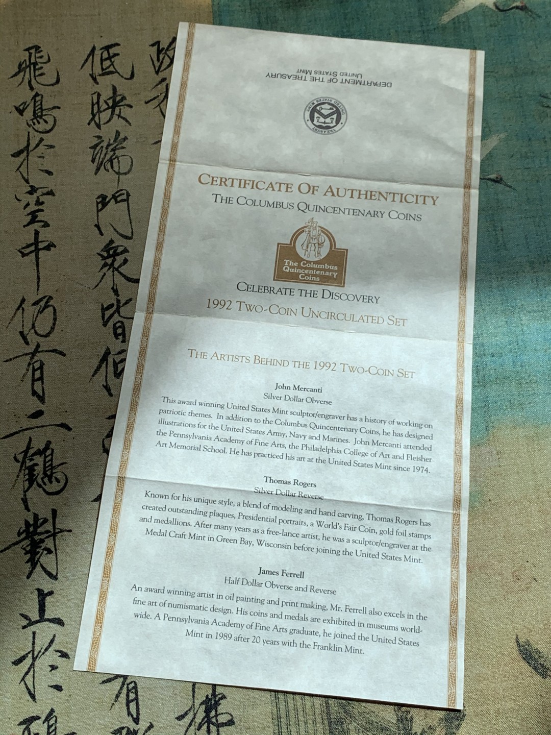 《竞宝斋》第37场-周日 首场自动拍卖 2件或者满200包顺丰 原盒证书 美国1992-D年 哥伦布500周年纪念币 大枚的是银币26.73克