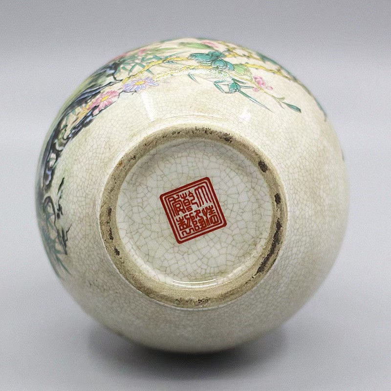 大清乾隆粉彩松鹤迎春赏瓶古瓷器做旧中式摆件古董古玩收藏
