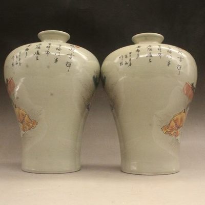 同治粉彩婴戏吉祥梅瓶古瓷器做旧老货收藏古玩玄关家居摆件一对 同治粉彩婴戏吉祥梅瓶古瓷器做旧老货收藏古玩玄关家居摆件一对