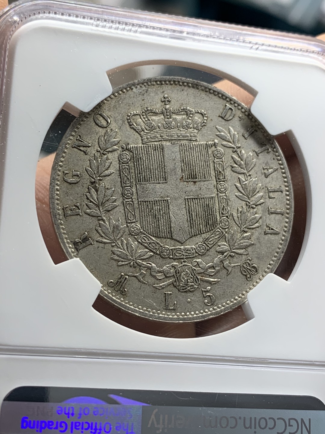 《竞宝斋》第37场-周日 首场自动拍卖 2件或者满200包顺丰 NGC AU58 意大利 1869年 5里拉银币 SBP 本周刚成交价220刀