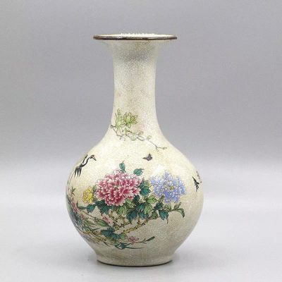 大清乾隆粉彩松鹤迎春赏瓶古瓷器做旧中式摆件古董古玩收藏 大清乾隆粉彩松鹤迎春赏瓶古瓷器做旧中式摆件古董古玩收藏