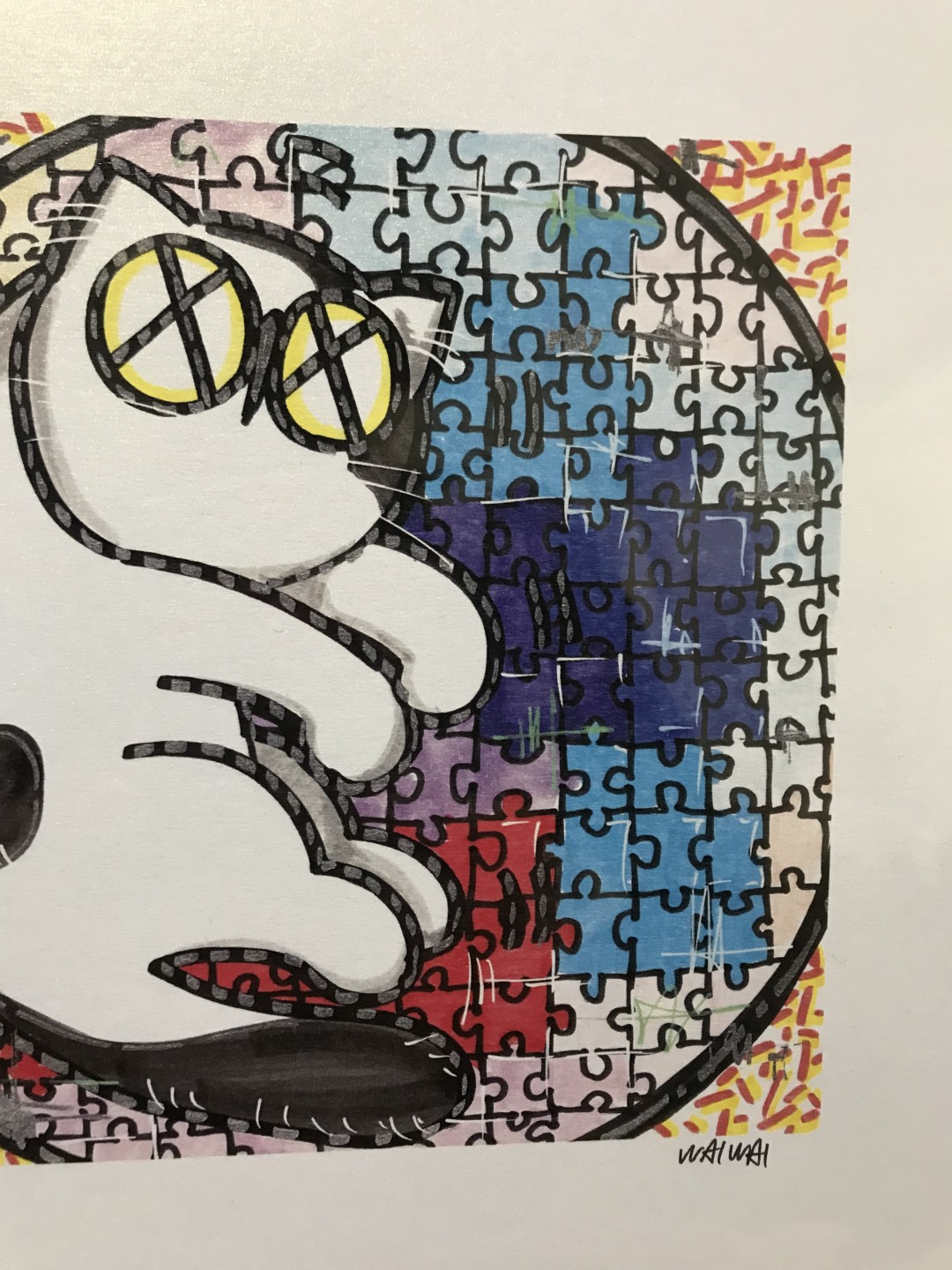 零元拍：歪歪亲笔签名 OWSON系列插画复制画《奶牛》，尺寸约22/22厘米，拍品不含镜框