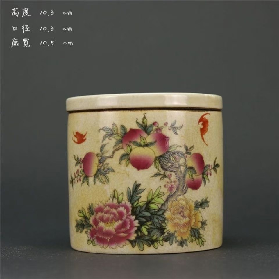 大清年制粉彩寿桃图蛐蛐罐 古董收藏 古玩瓷器 古典家居摆件
