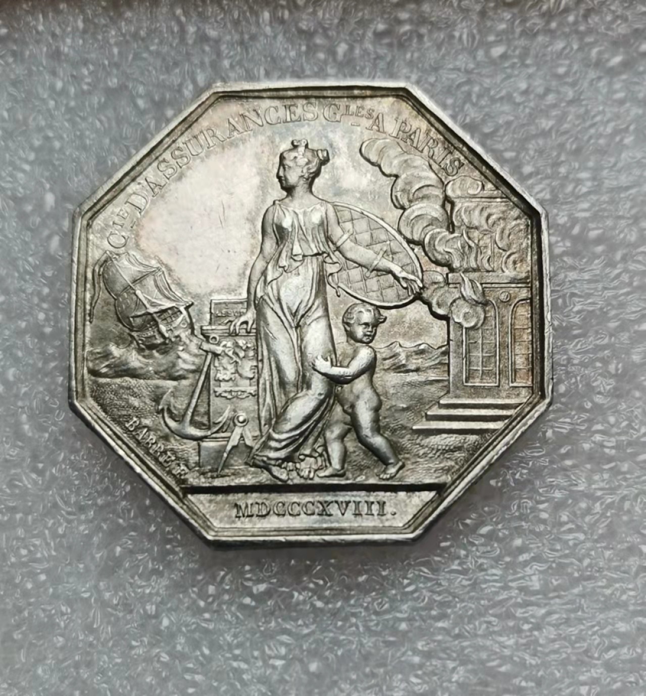 瓶子🏺第28期拍卖会 法国19世纪路易十八商业保险JETON银质八角代币（五彩好品）