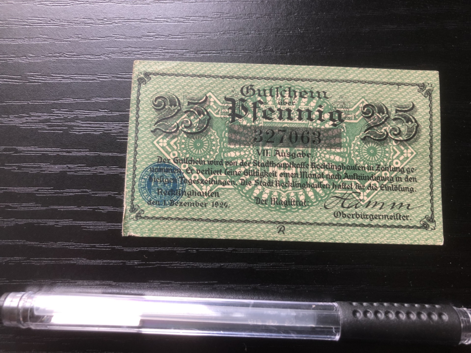 【保诚微拍】第16期 德国一战紧急时期1914-23年纸币【自动拍卖】【全场包邮】【佣金3.99元/件】 【纸币】【德国紧急时期纸币#17】1920年25芬尼 有编号 全新