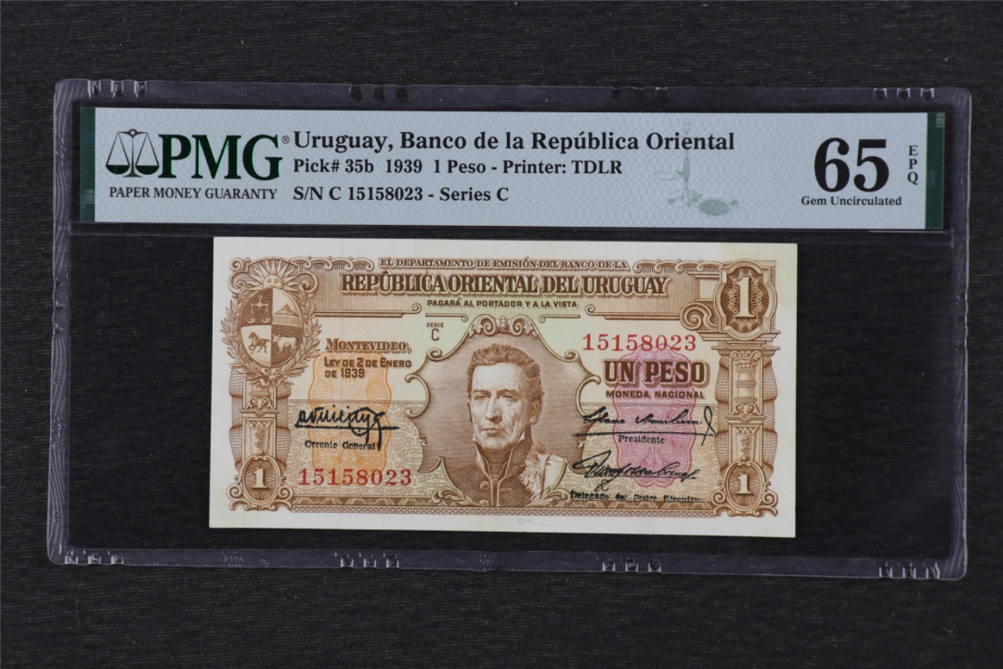 亘邦集藏 第107期 1939年 乌拉圭1比索 PMG 65EPQ 15158023