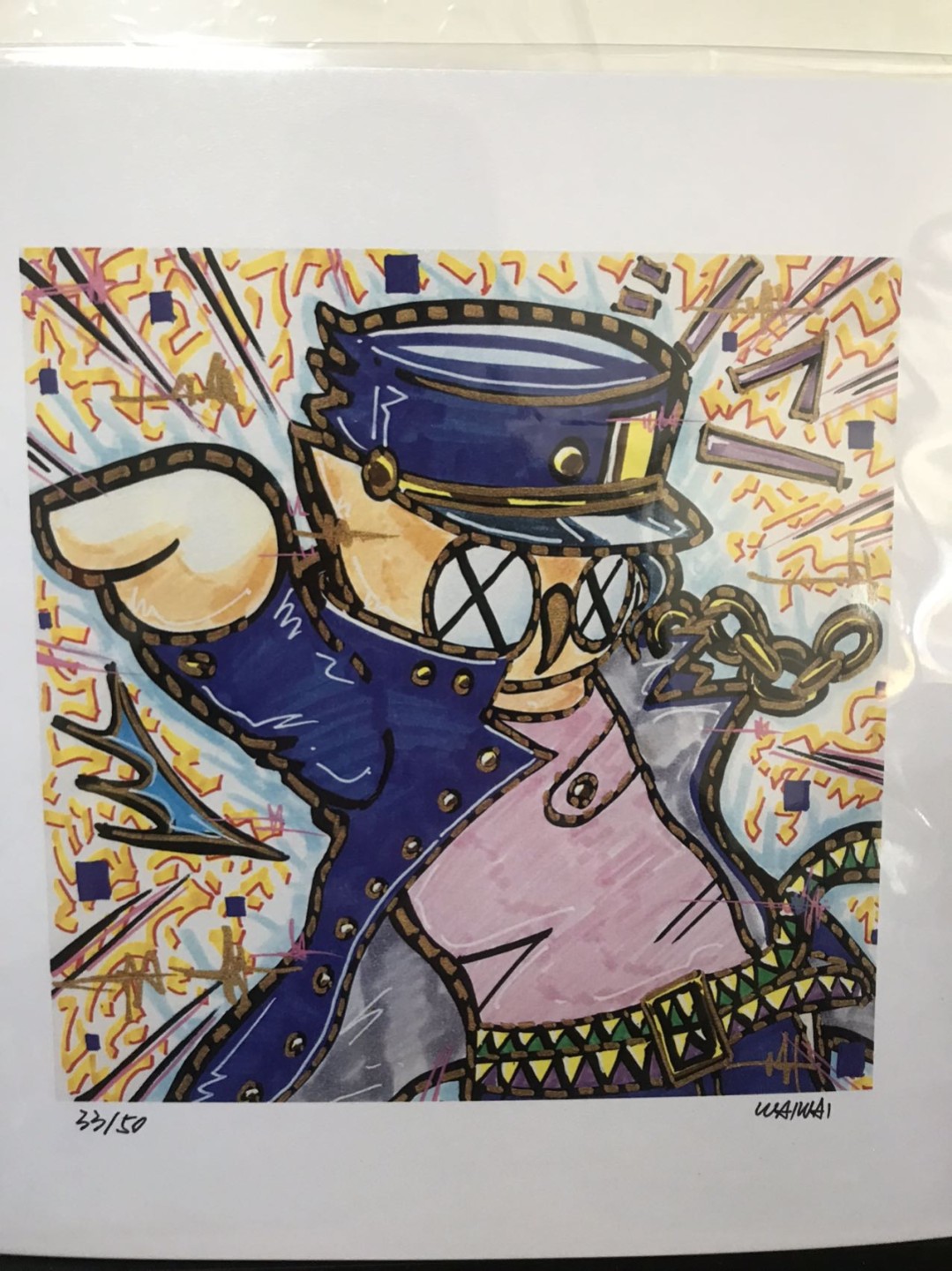 零元拍：歪歪亲笔签名 OWSON系列限量插画复制画《JOJO》，尺寸约22/22厘米，拍品不含镜框