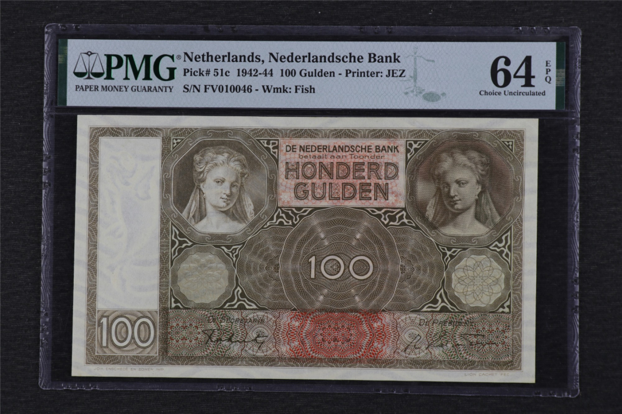 亘邦集藏 第107期 1942-44年荷兰100基尔德 PMG 64EPQ FV010046
