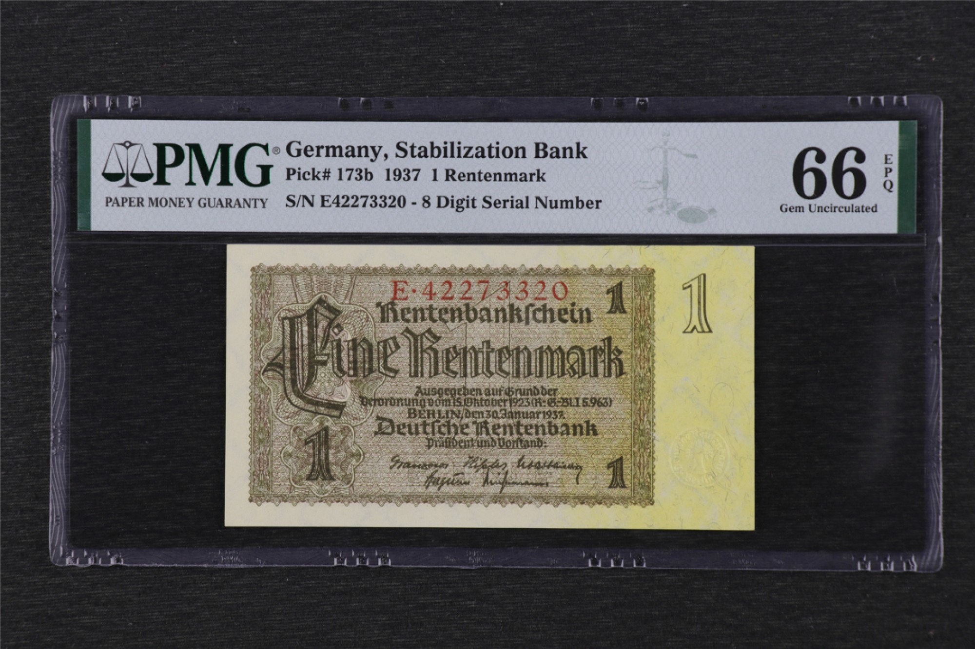 亘邦集藏 第107期 1937年德国1马克 PMG 66EPQ E42273320