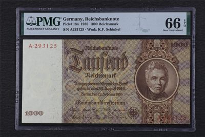 亘邦集藏 第107期 - 1936年 德国1000马克 PMG 66EPQ 293125