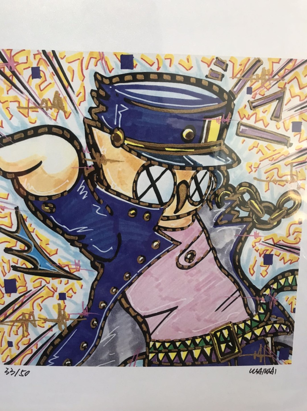 零元拍：歪歪亲笔签名 OWSON系列限量插画复制画《JOJO》，尺寸约22/22厘米，拍品不含镜框