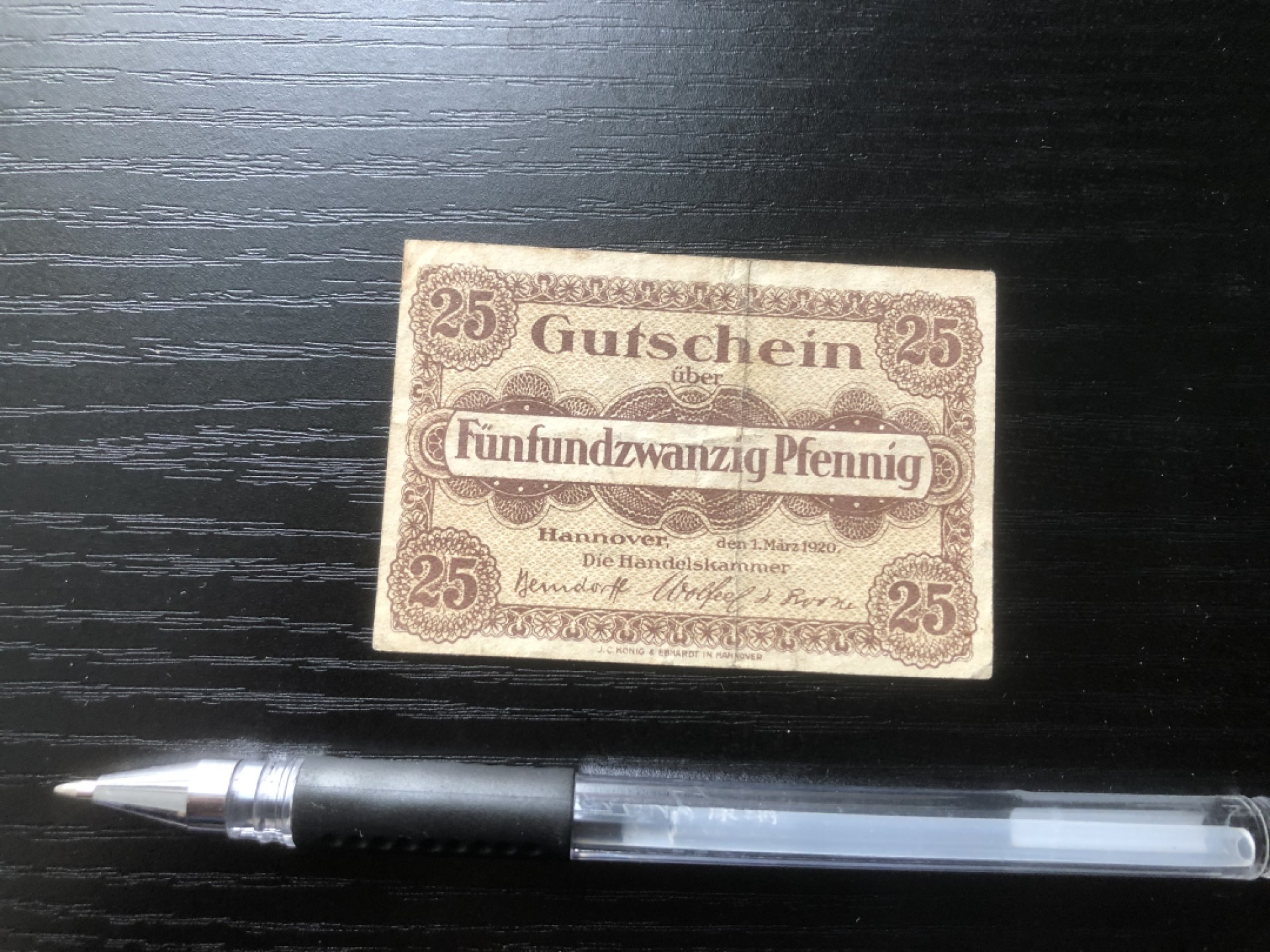 【保诚微拍】第16期 德国一战紧急时期1914-23年纸币【自动拍卖】【全场包邮】【佣金3.99元/件】 【纸币】【德国紧急时期纸币#22】1920年25芬尼 有编号 豹子号