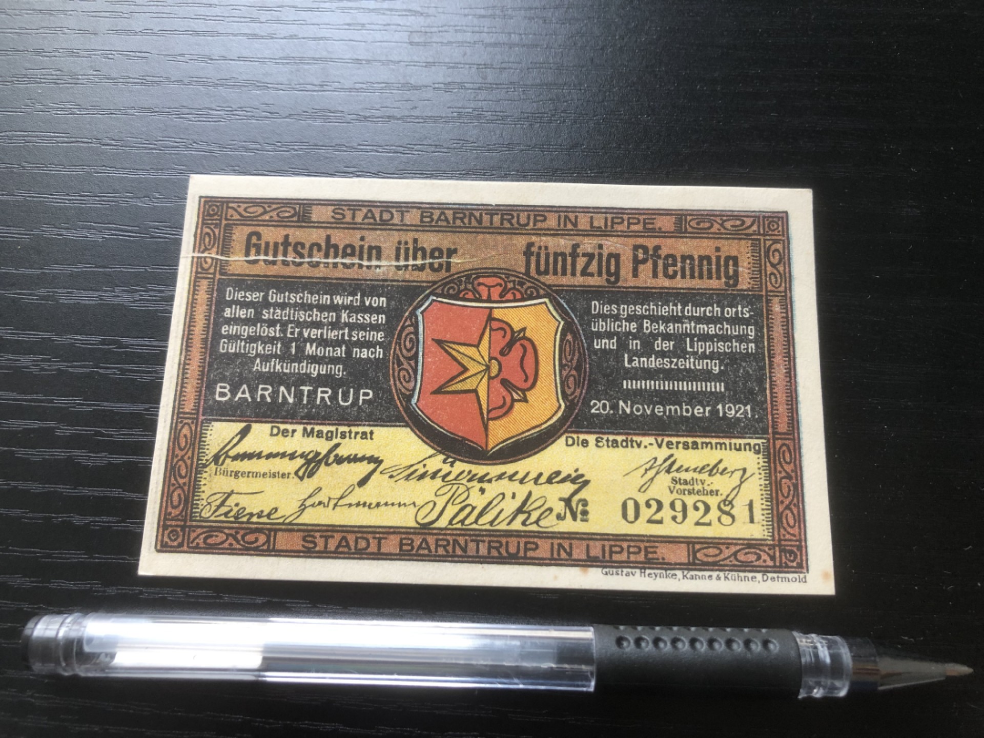 【保诚微拍】第16期 德国一战紧急时期1914-23年纸币【自动拍卖】【全场包邮】【佣金3.99元/件】 【纸币】【德国紧急时期纸币#13】1921年50芬尼 有编号 全新 厚纸