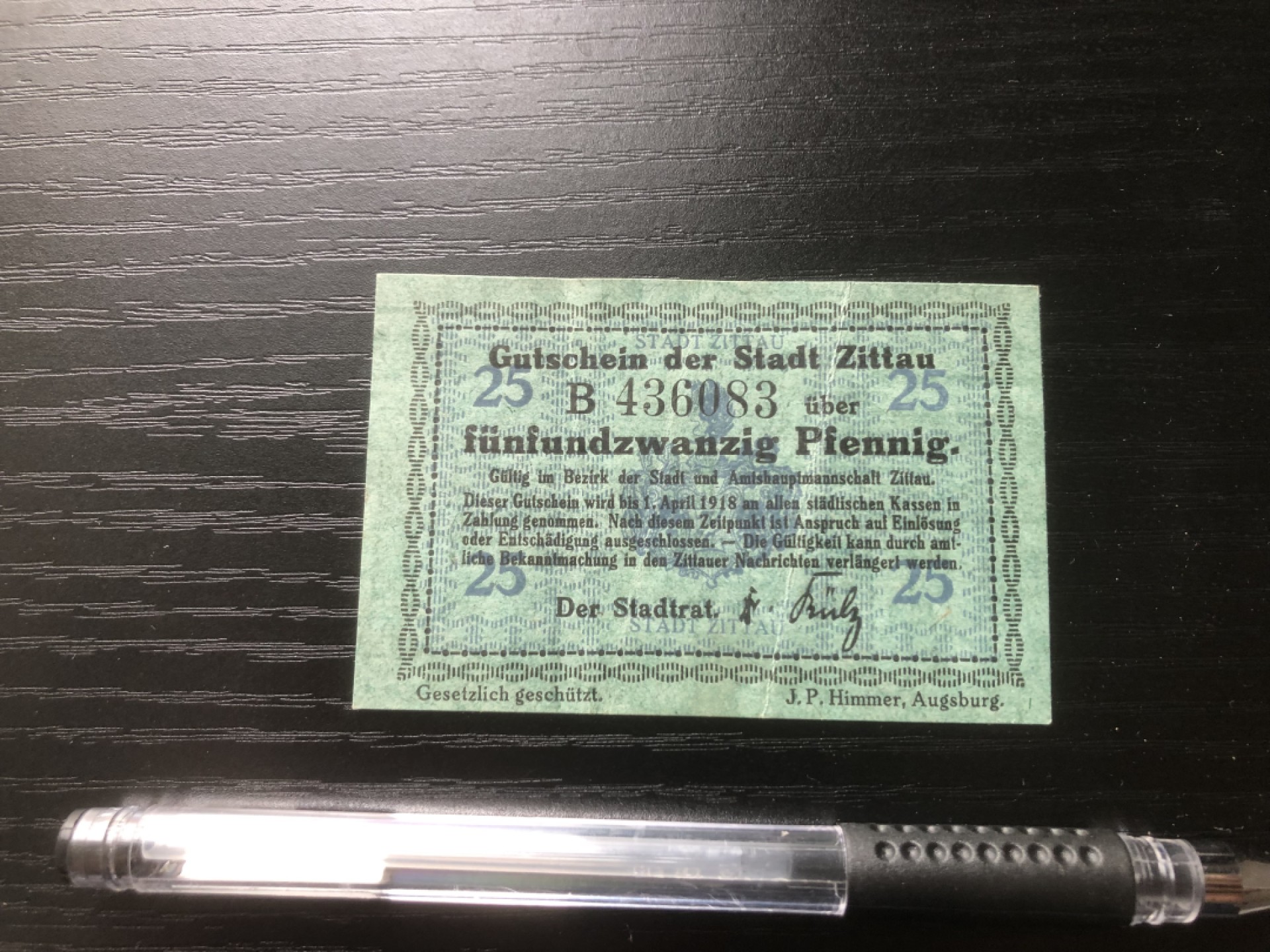 【保诚微拍】第16期 德国一战紧急时期1914-23年纸币【自动拍卖】【全场包邮】【佣金3.99元/件】 【纸币】【德国紧急时期纸币#19】1918年25芬尼 有编号 新 厚纸
