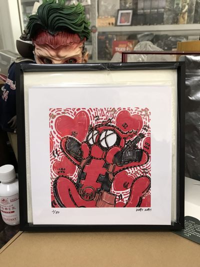 零元拍：歪歪亲笔签名 OWSON系列限量插画复制画《死侍》，尺寸约22/22厘米，拍品不含镜框 - 零元拍：歪歪亲笔签名 OWSON系列限量插画复制画《死侍》，尺寸约22/22厘米，拍品不含镜框