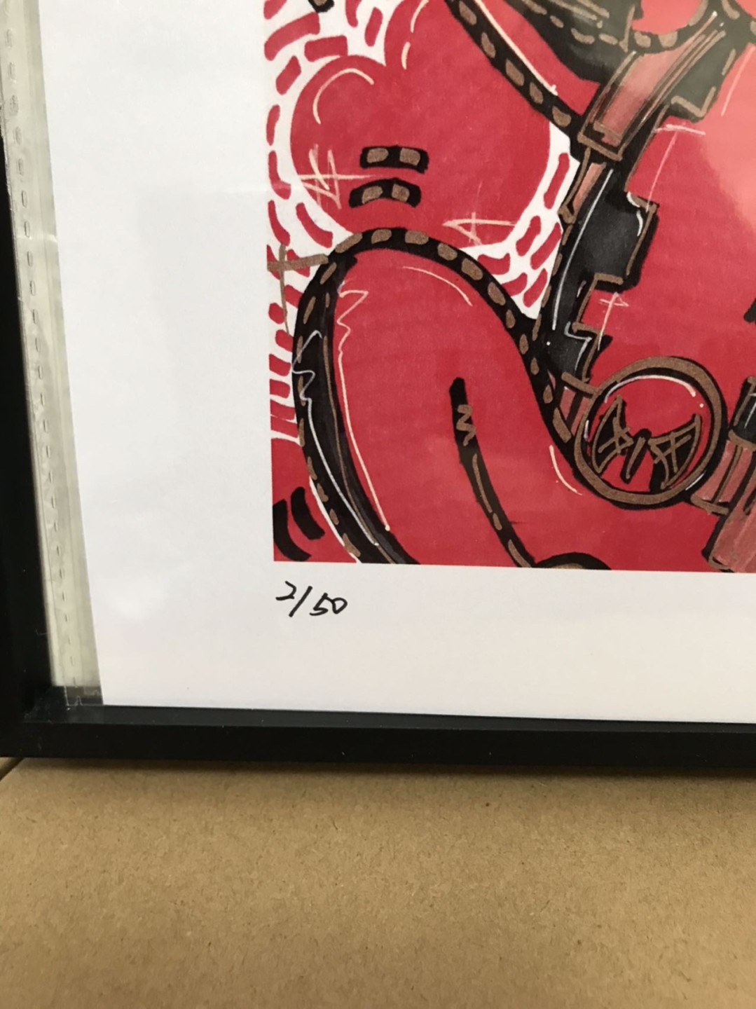 零元拍：歪歪亲笔签名 OWSON系列限量插画复制画《死侍》，尺寸约22/22厘米，拍品不含镜框
