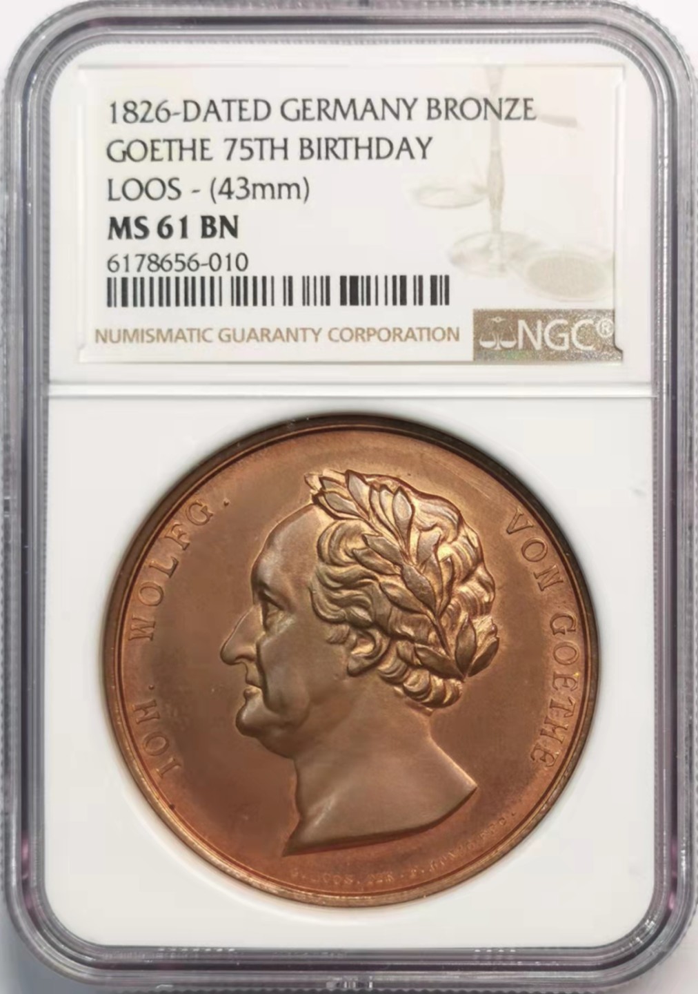 凡希社世界钱币微拍第一百九十一期 1826德国歌德纪念铜章NGC-MS61