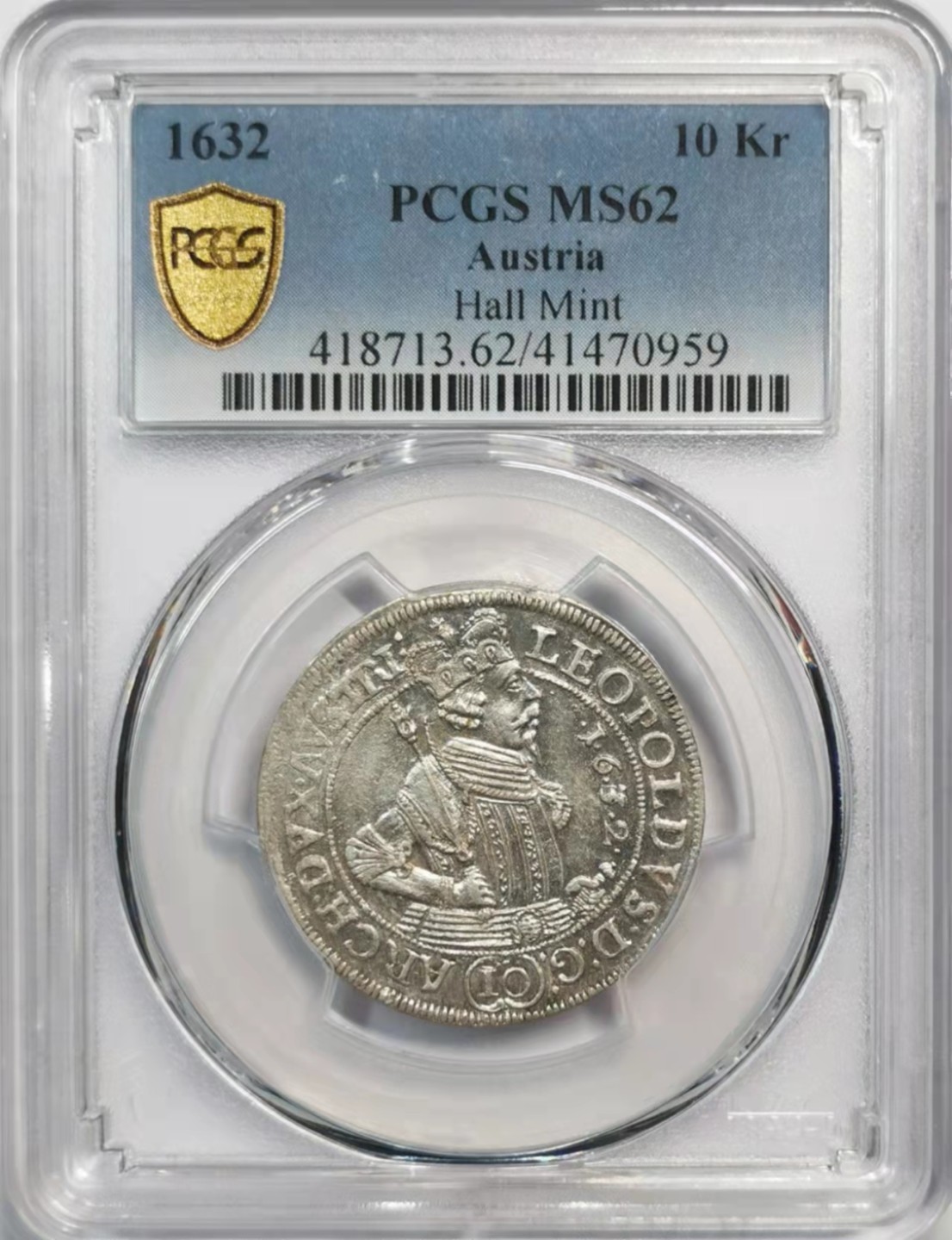 凡希社世界钱币微拍第一百九十一期 荐！1632神罗哈尔厂利奥波德10K银辅币PCGS-MS62