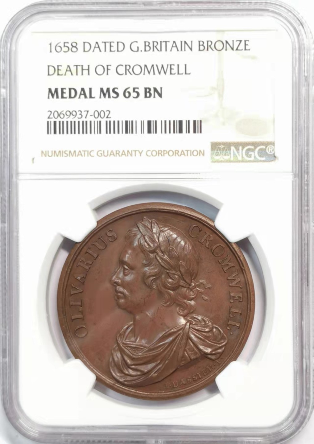 凡希社世界钱币微拍第一百九十一期 荐！1658英国护国公克伦威尔纪念铜章NGC-MS65