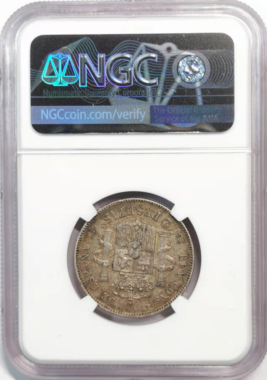 凡希社世界钱币微拍第一百九十一期 1882西班牙2比赛塔银币NGC-AU53