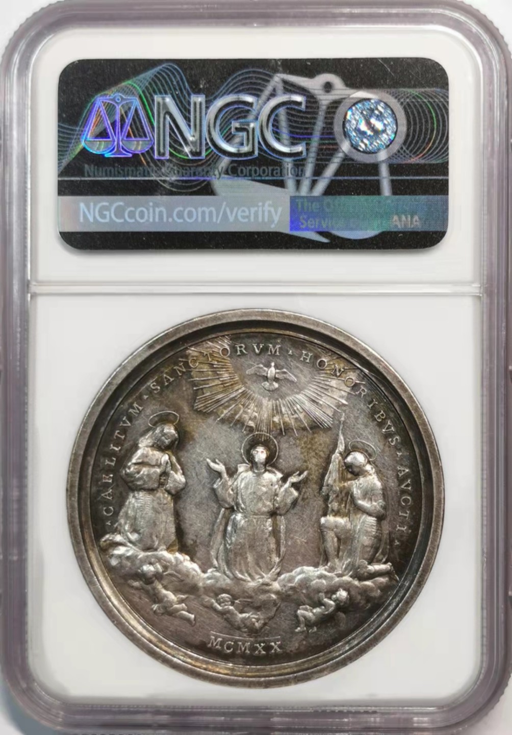 凡希社世界钱币微拍第一百九十一期 1920梵蒂冈圣物纪念银章NGC-AU58