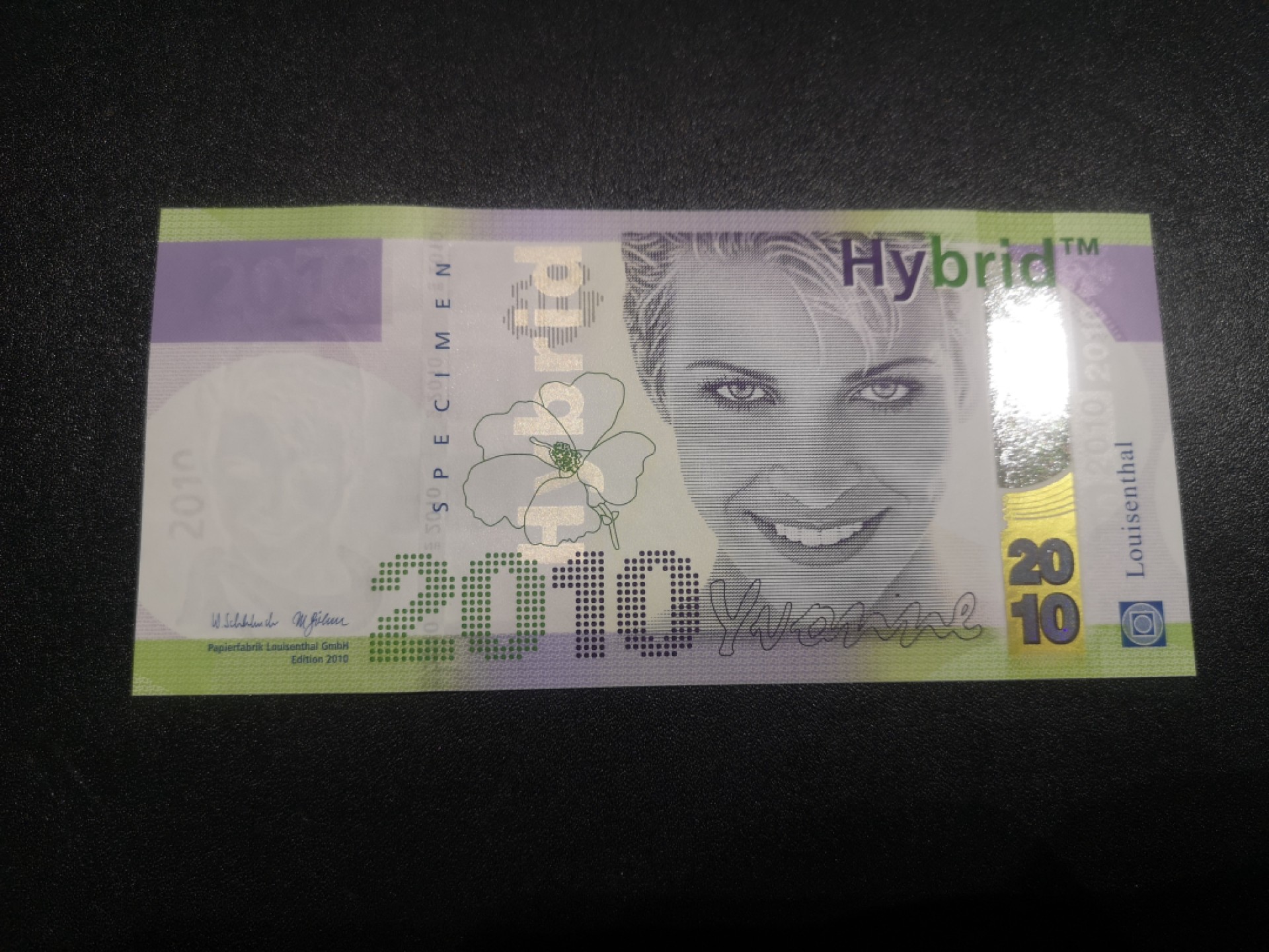 《外钞收藏家》第一百七十期拍卖（本期59件） 2010年德路伊森塔尔三层复合基材测试钞 全新UNC 号码是顺子