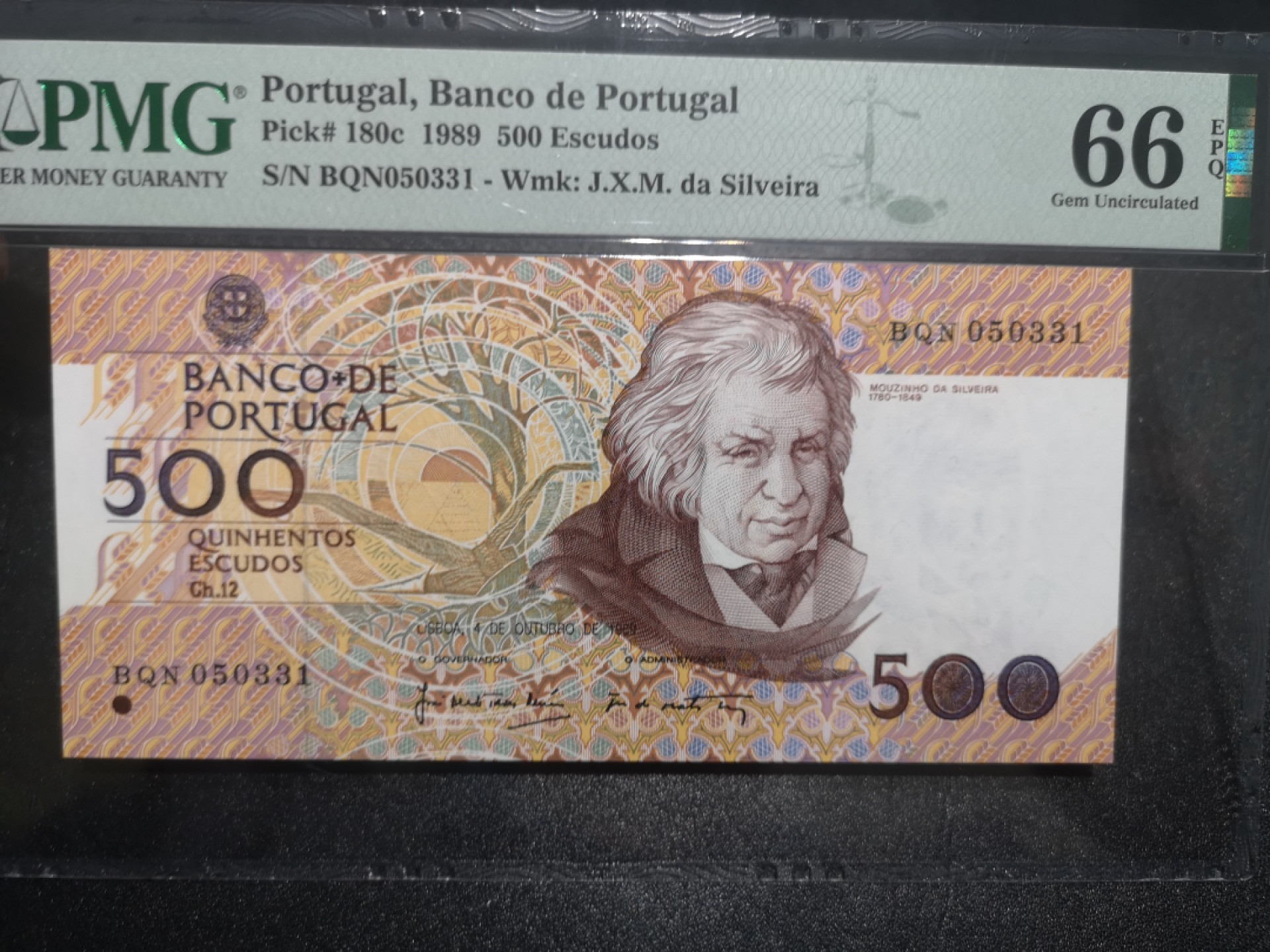 《外钞收藏家》第一百七十期拍卖（本期59件） 1989年葡萄牙500埃库多斯 PMG66 无47
