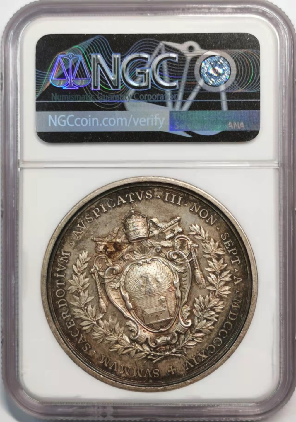 凡希社世界钱币微拍第一百九十一期 1914梵蒂冈教宗本内迪克十五世纪念银章NGC-MS62黑彩！