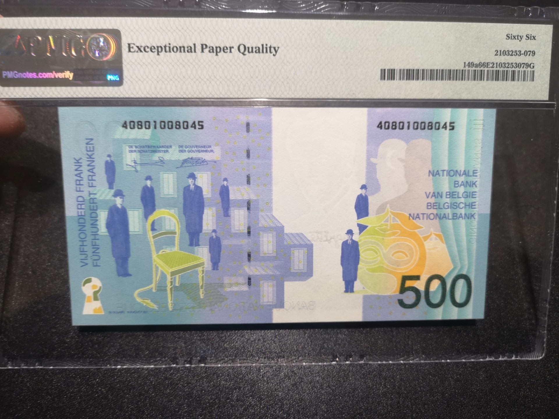 《外钞收藏家》第一百七十期拍卖（本期59件） 1998年比利时500法郎 PMG66