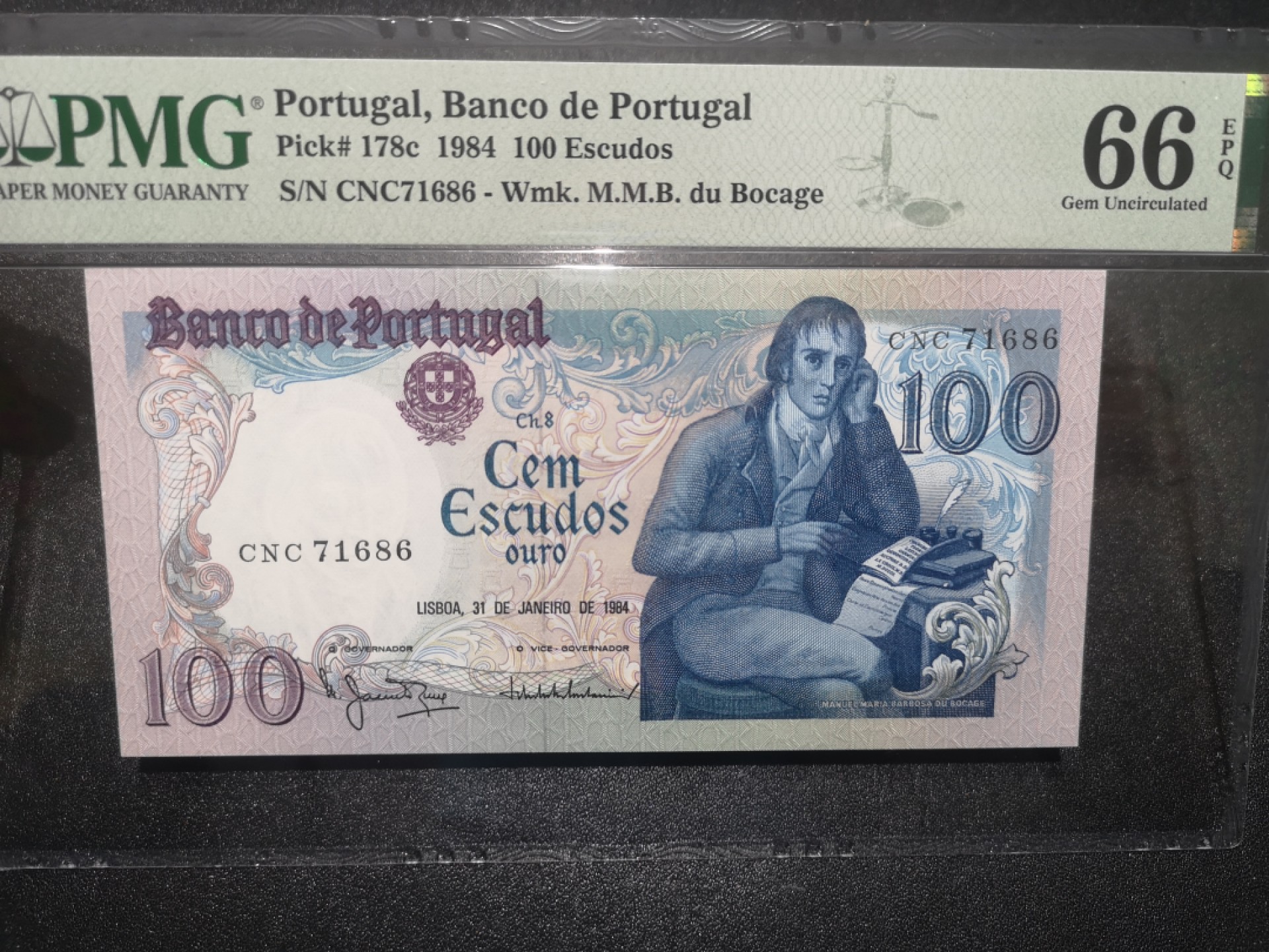 《外钞收藏家》第一百七十期拍卖（本期59件） 1984年葡萄牙100 PMG66