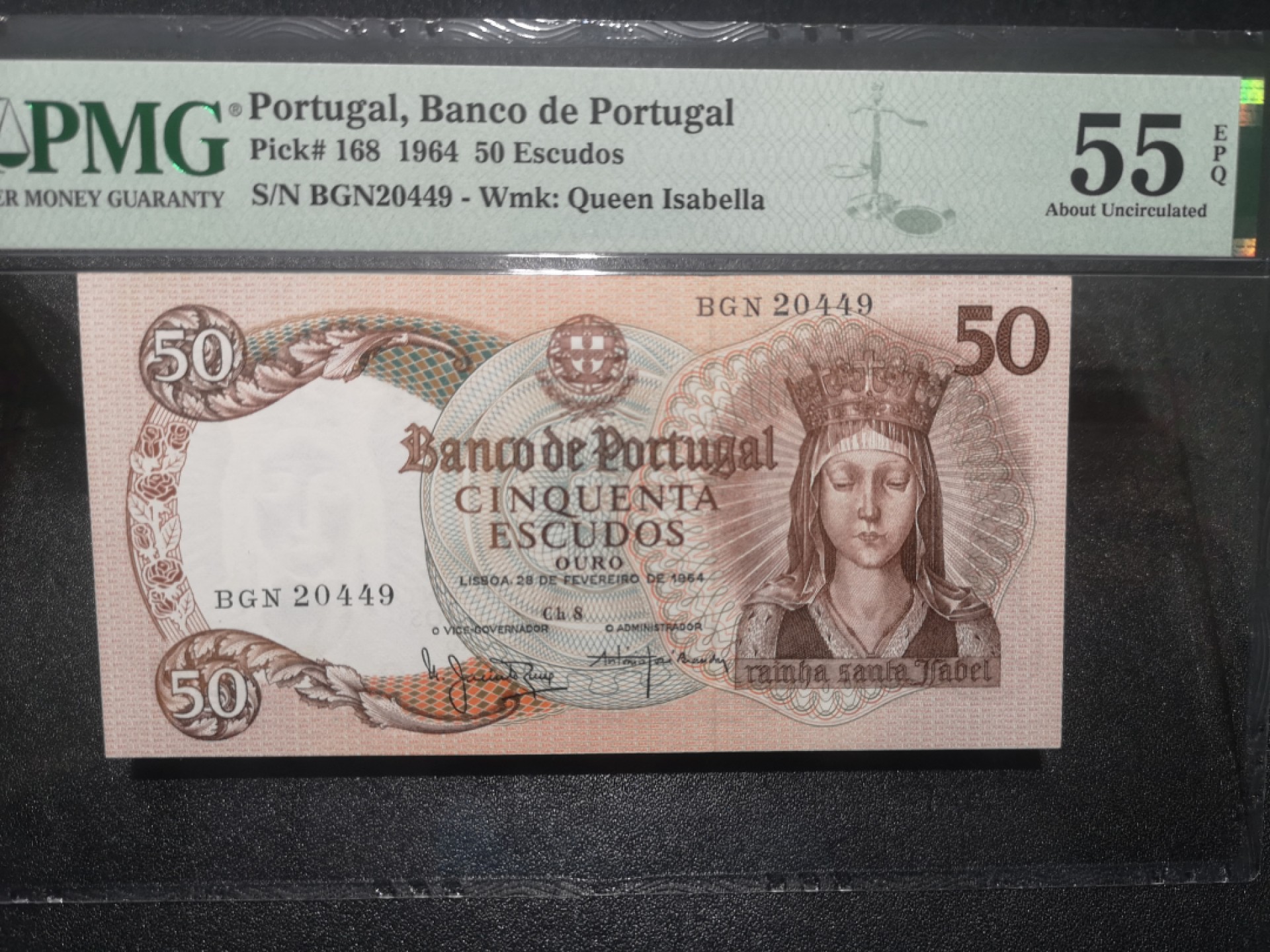 《外钞收藏家》第一百七十期拍卖（本期59件） 1964年葡萄牙50 PMG55