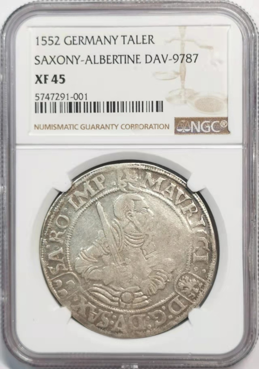 凡希社世界钱币微拍第一百九十一期 1552萨克森艾伯丁泰勒大银NGC-XF45