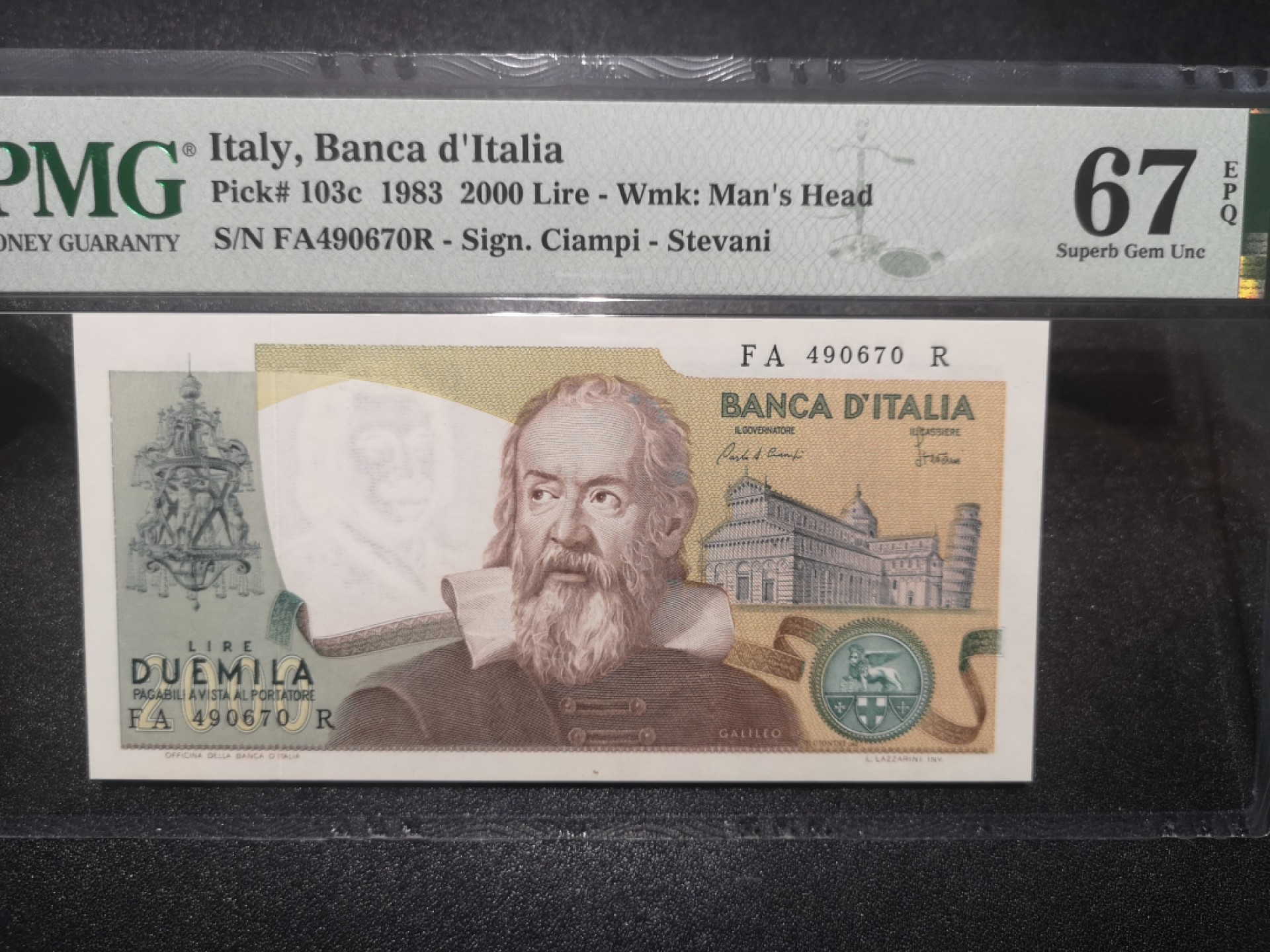 《外钞收藏家》第一百七十期拍卖（本期59件） 1983年意大利2000里拉 PMG67