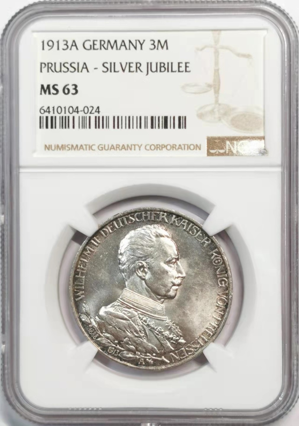 凡希社世界钱币微拍第一百九十一期 1913普鲁士3马克NGC-MS63