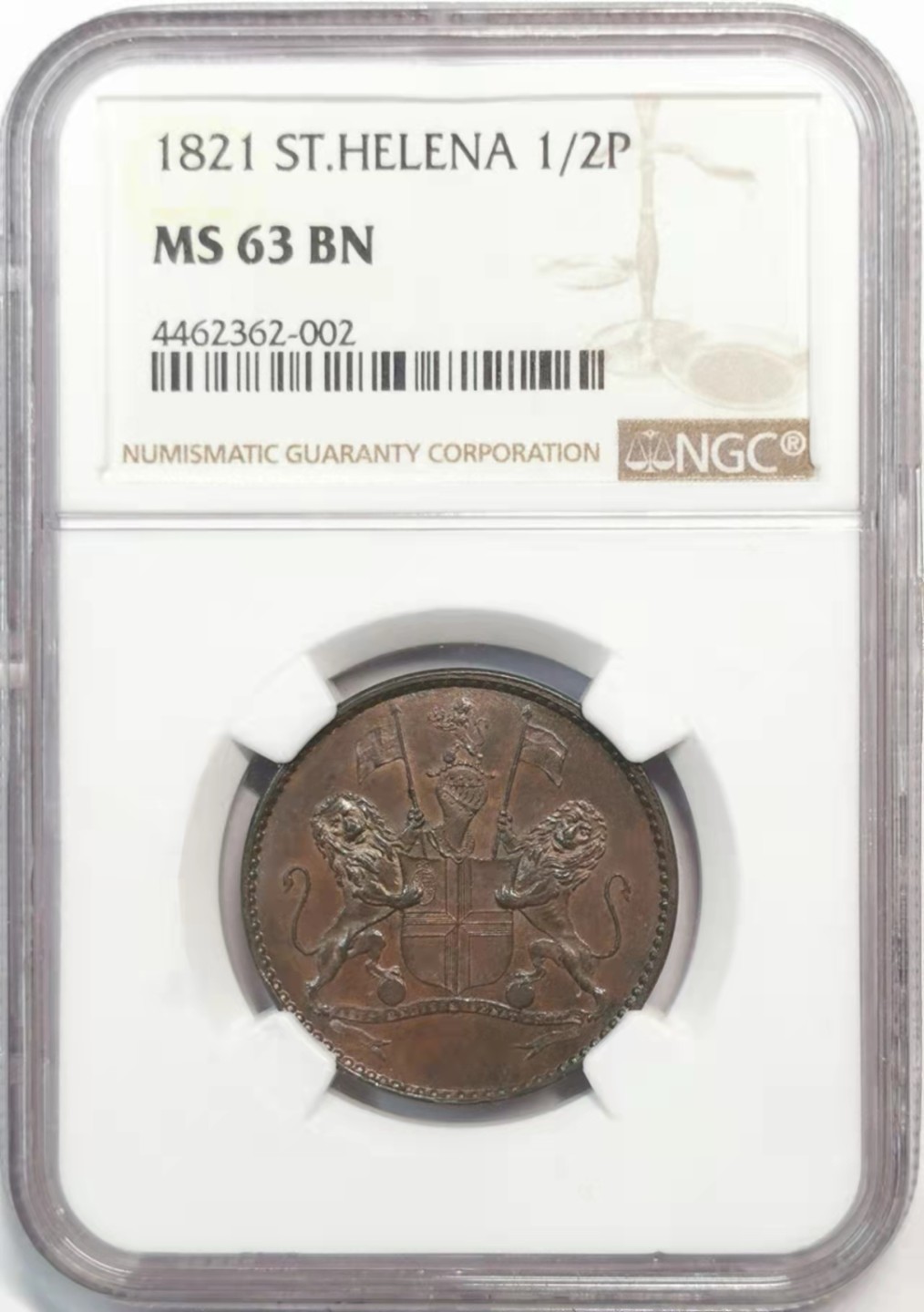 凡希社世界钱币微拍第一百九十一期 1821圣赫勒那1/2便士铜币NGC-MS63