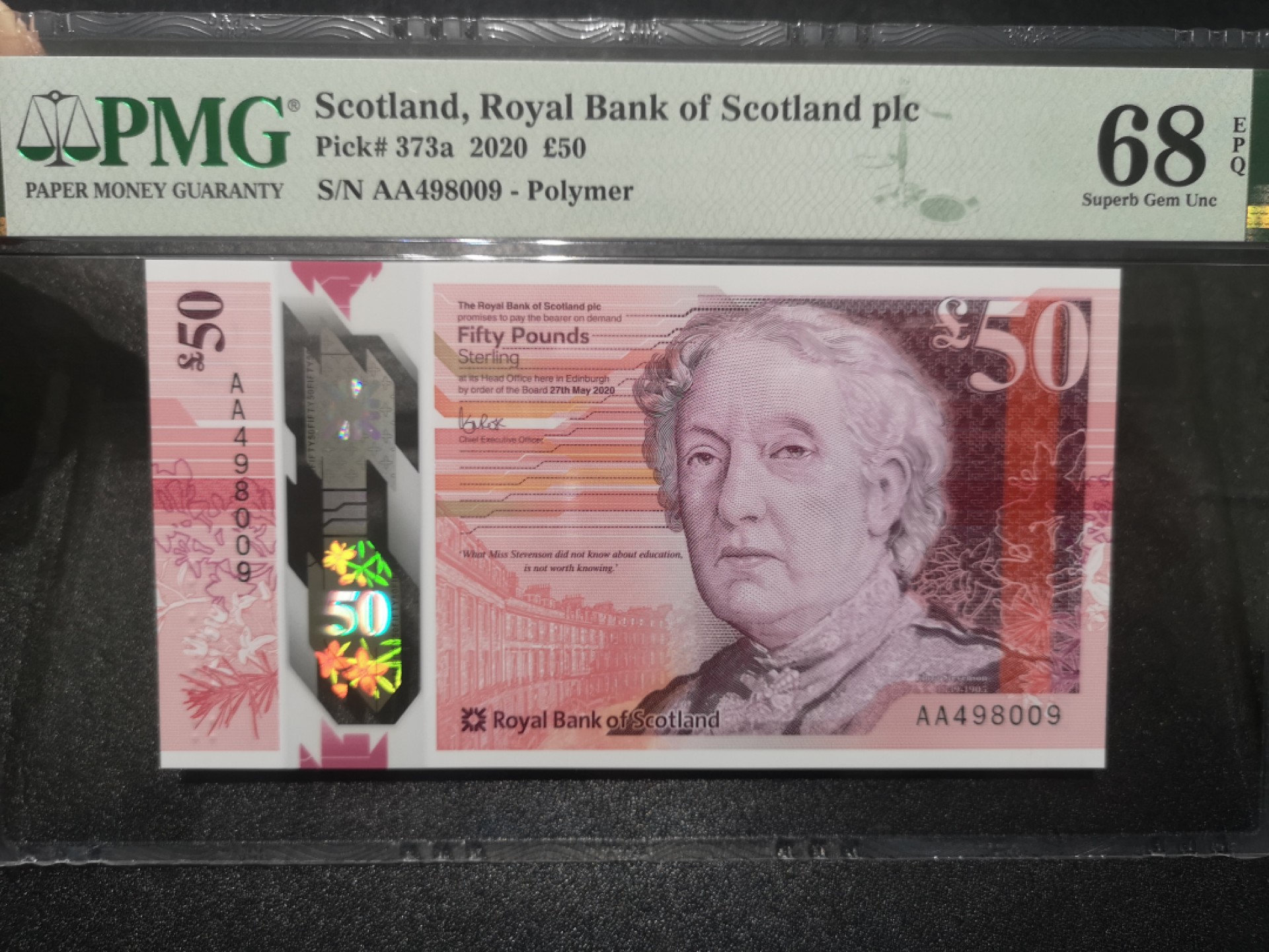 《外钞收藏家》第一百七十期拍卖（本期59件） 2020年苏格兰50镑 PMG68 超高分 AA首发冠