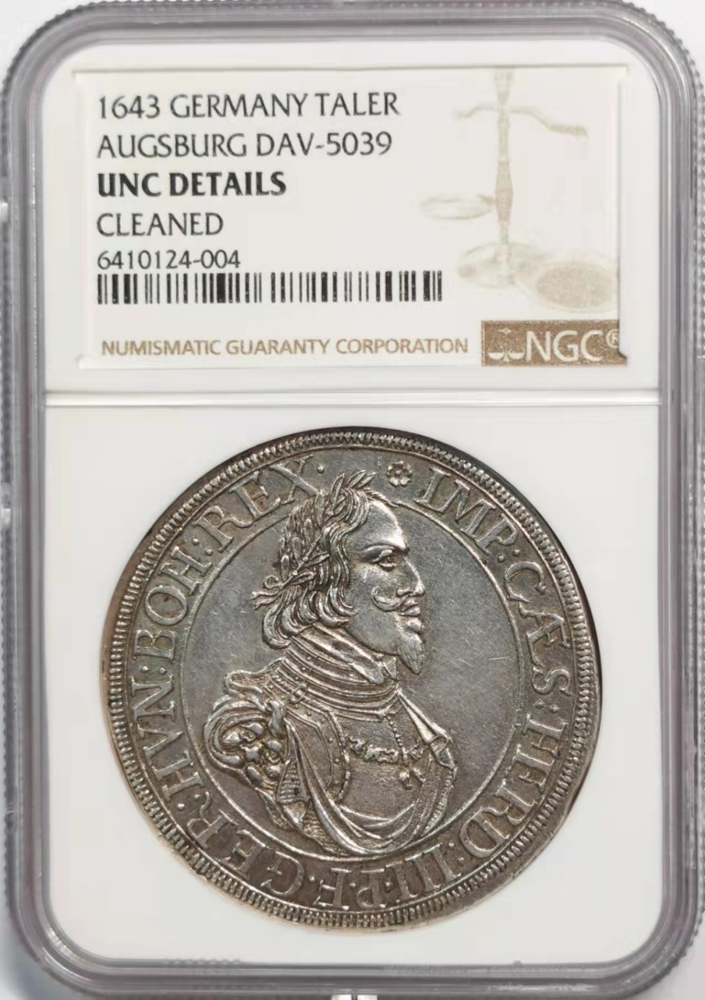 凡希社世界钱币微拍第一百九十一期 1643奥格斯堡泰勒大银NGC-UNCD品相极好！