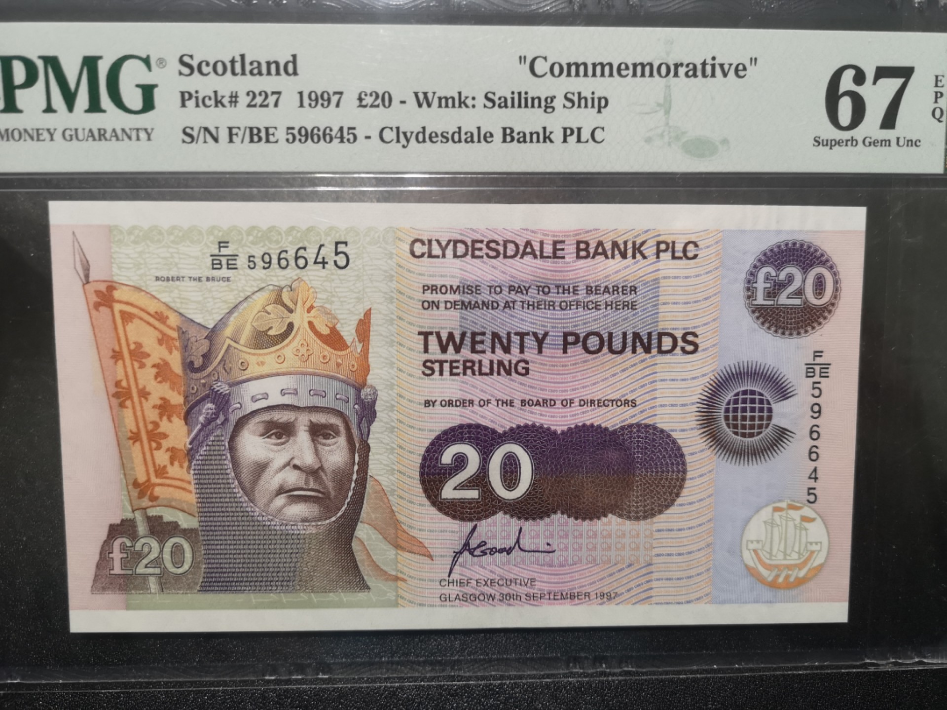 《外钞收藏家》第一百七十期拍卖（本期59件） 1997年苏格兰克莱斯戴尔银行 20镑 PMG67 纪念钞
