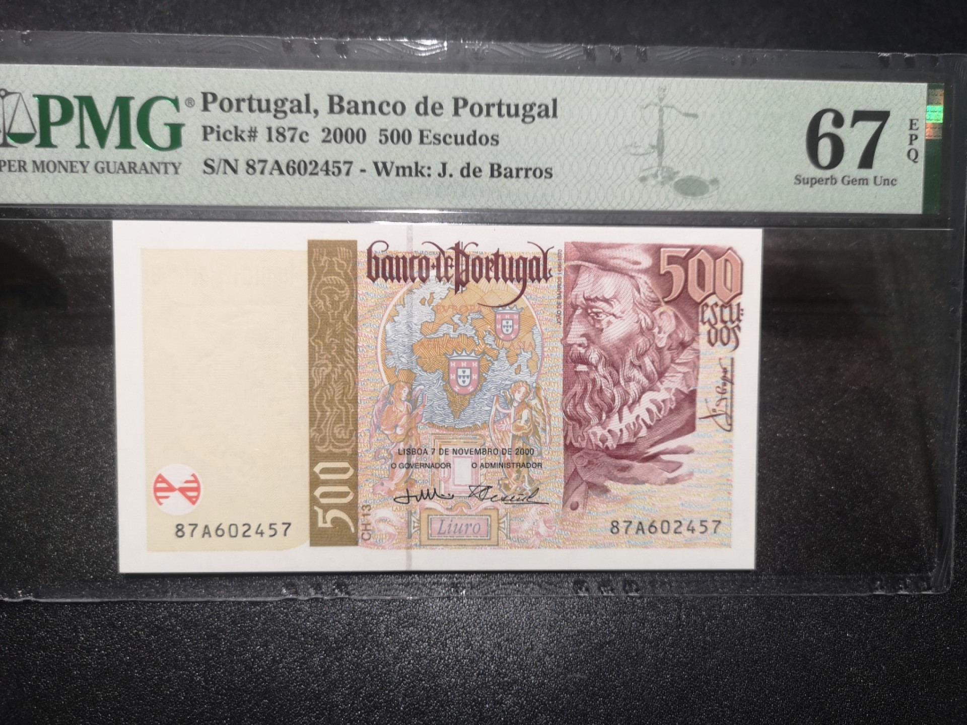 《外钞收藏家》第一百七十期拍卖（本期59件） 2000年葡萄牙500 PMG67