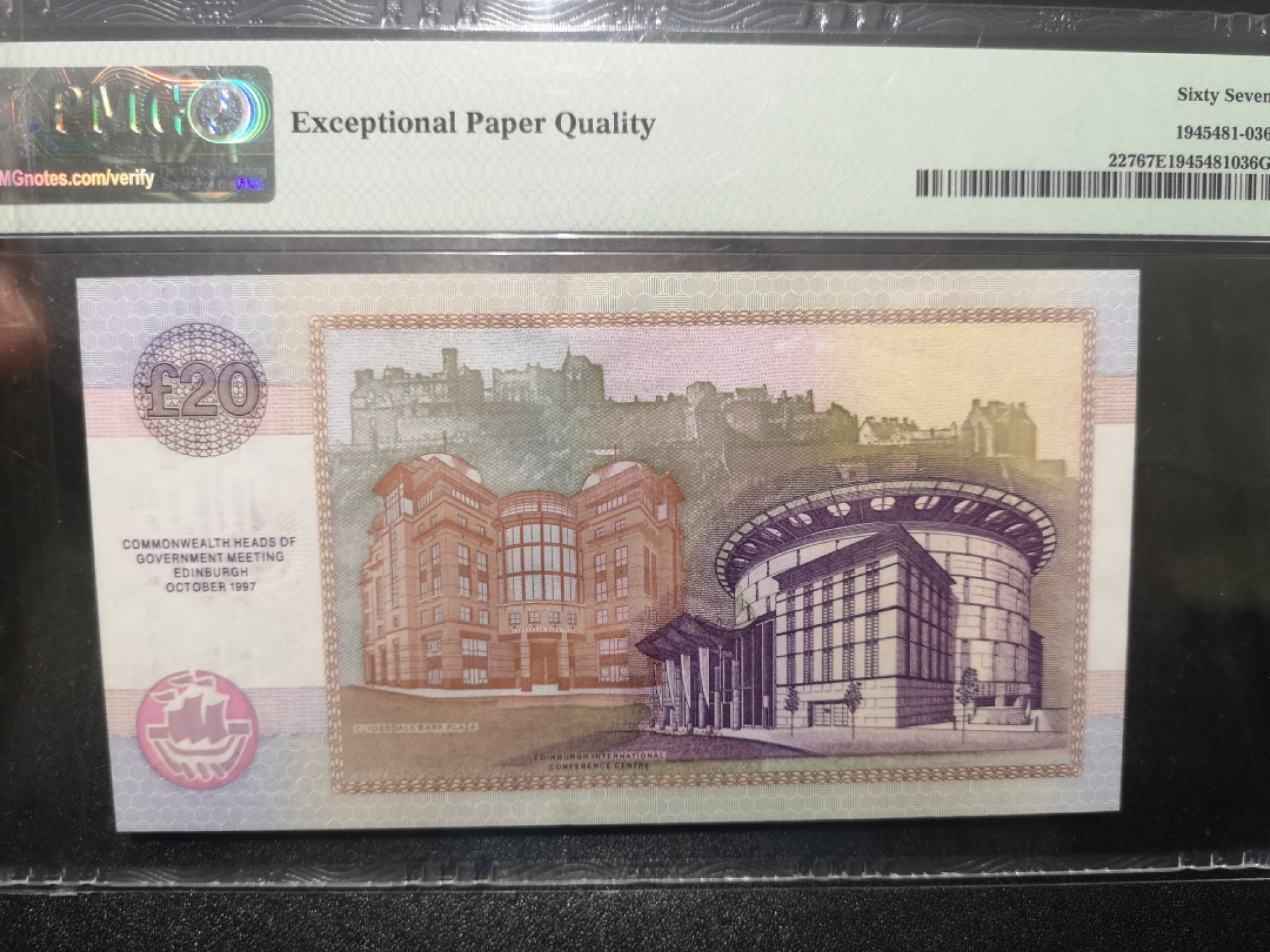 《外钞收藏家》第一百七十期拍卖（本期59件） 1997年苏格兰克莱斯戴尔银行 20镑 PMG67 纪念钞