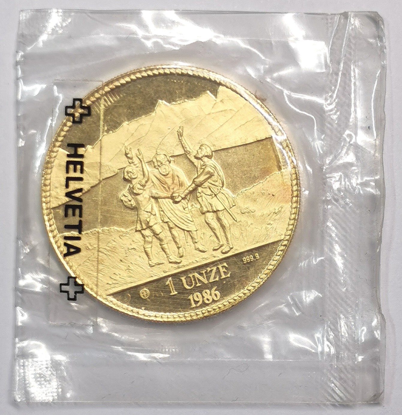 凡希社世界钱币微拍第一百九十一期 荐！1986瑞士盟誓与信仰1盎司金章 原厂塑封完好无损！
