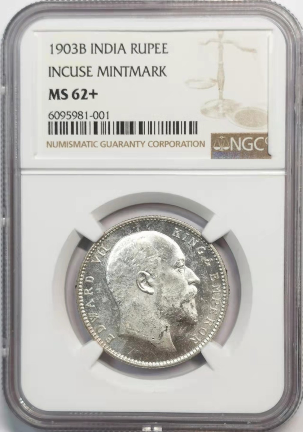 凡希社世界钱币微拍第一百九十一期 1903B英属印度爱七卢比NGC-MS62+银光品！