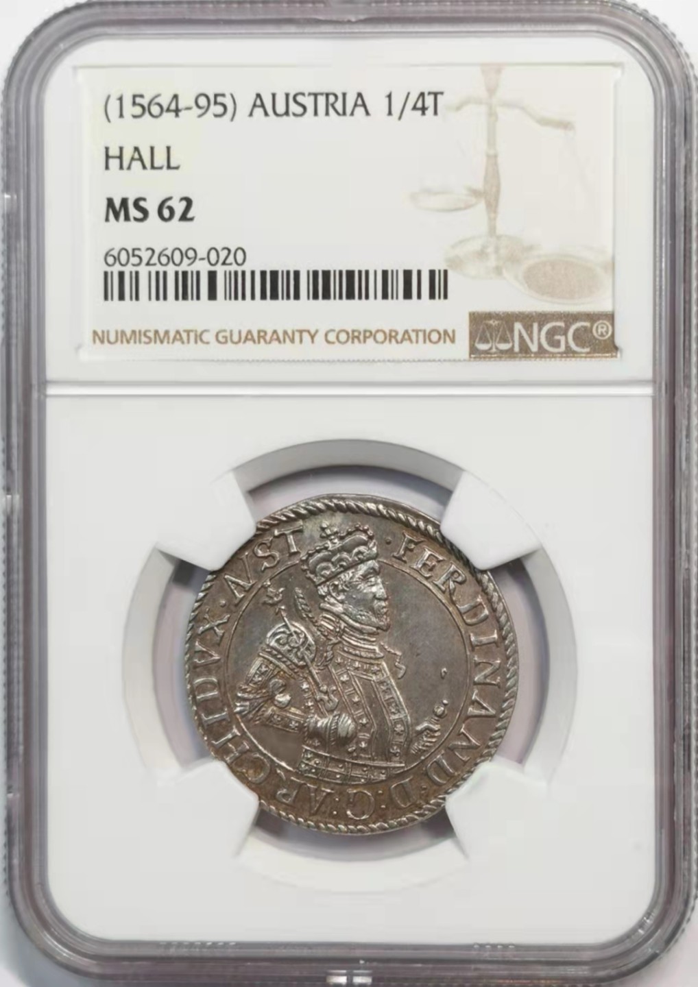 凡希社世界钱币微拍第一百九十一期 荐！1564-95神罗哈尔厂斐迪南1/4泰勒NGC-MS62稀见品相！