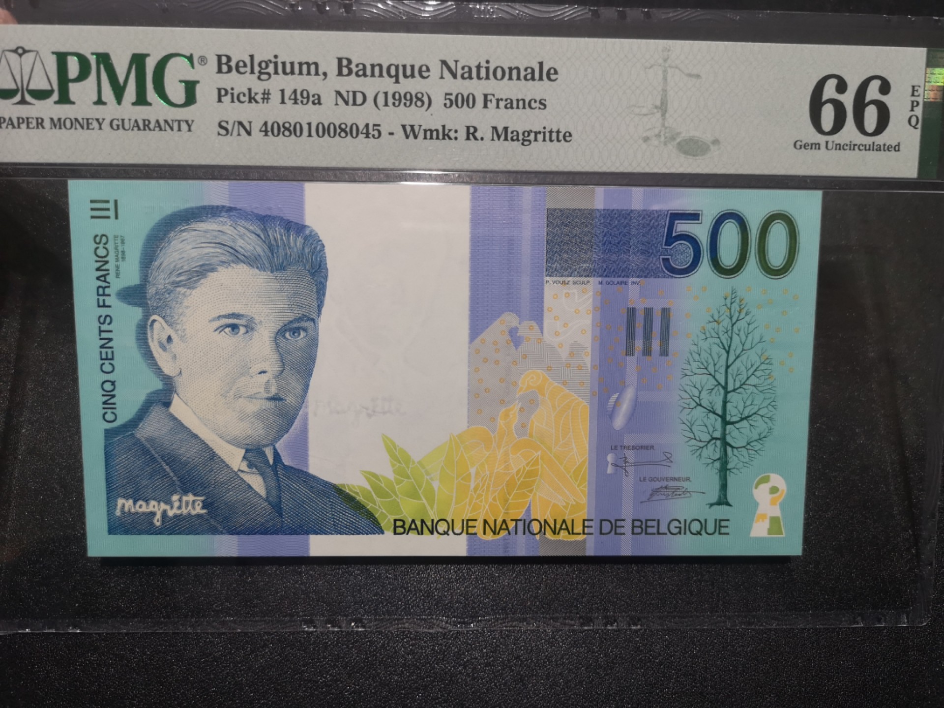 《外钞收藏家》第一百七十期拍卖（本期59件） 1998年比利时500法郎 PMG66