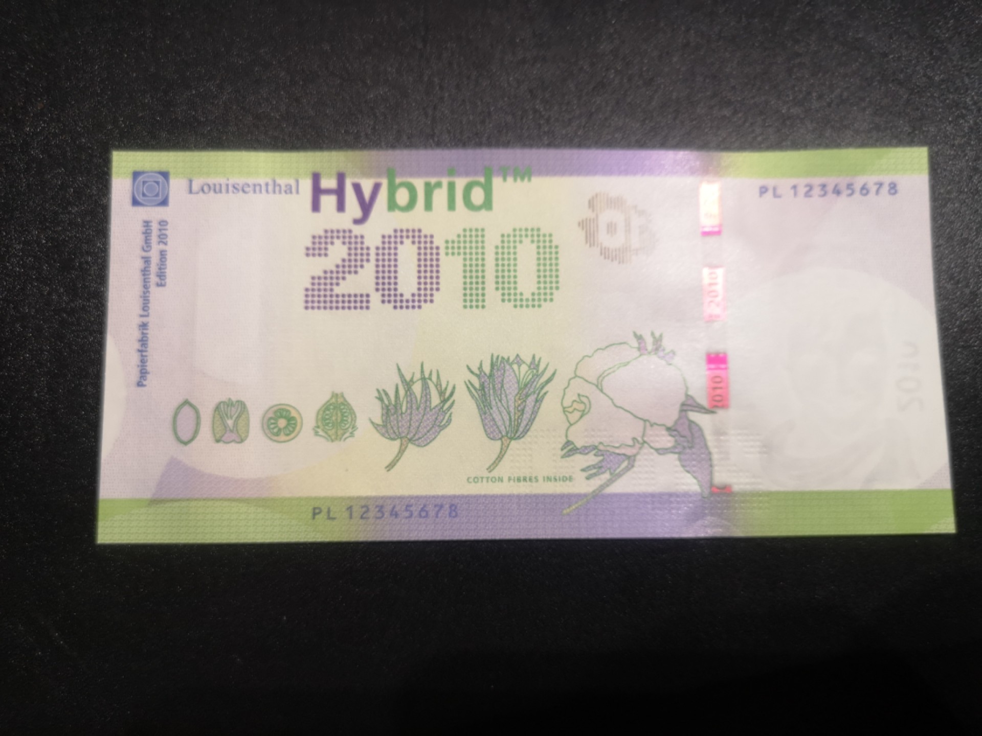 《外钞收藏家》第一百七十期拍卖（本期59件） 2010年德路伊森塔尔三层复合基材测试钞 全新UNC 号码是顺子