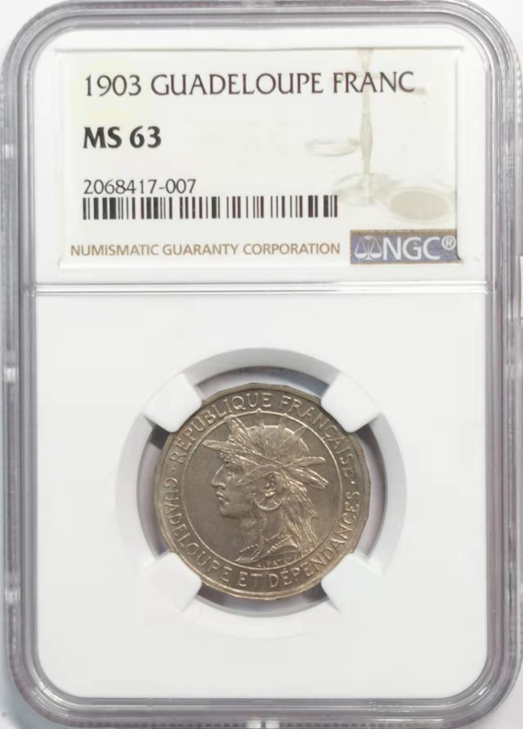 凡希社世界钱币微拍第一百九十一期 1903法属瓜德鲁普法郎异形币NGC-MS63