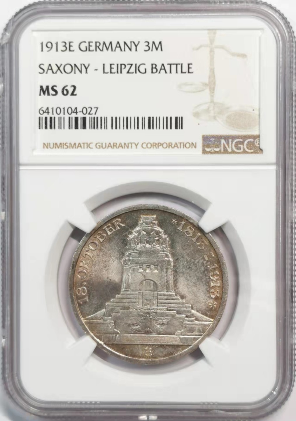 凡希社世界钱币微拍第一百九十一期 1913萨克森3马克纪念银币NGC-MS62