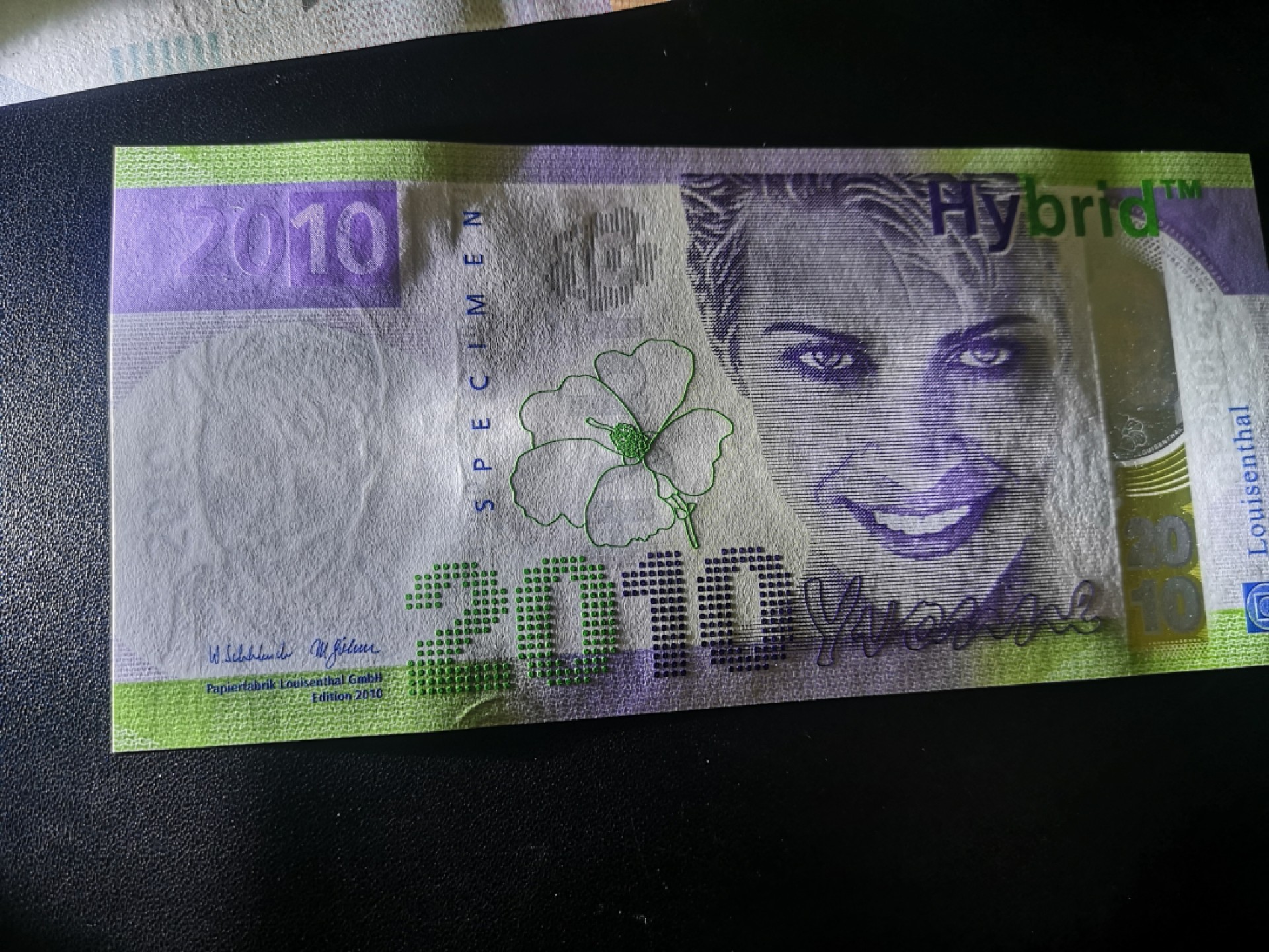 《外钞收藏家》第一百七十期拍卖（本期59件） 2010年德路伊森塔尔三层复合基材测试钞 全新UNC 号码是顺子