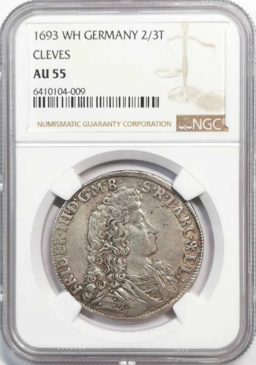 凡希社世界钱币微拍第一百九十一期 1693德国克莱沃2/3泰勒NGC-AU55